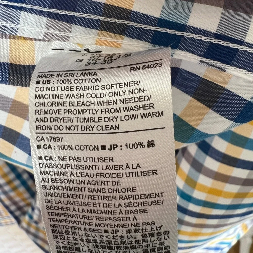 Banana Republic Mens Tailored Slim Fit Non Iron Blue Gingham Button Down Shirt L